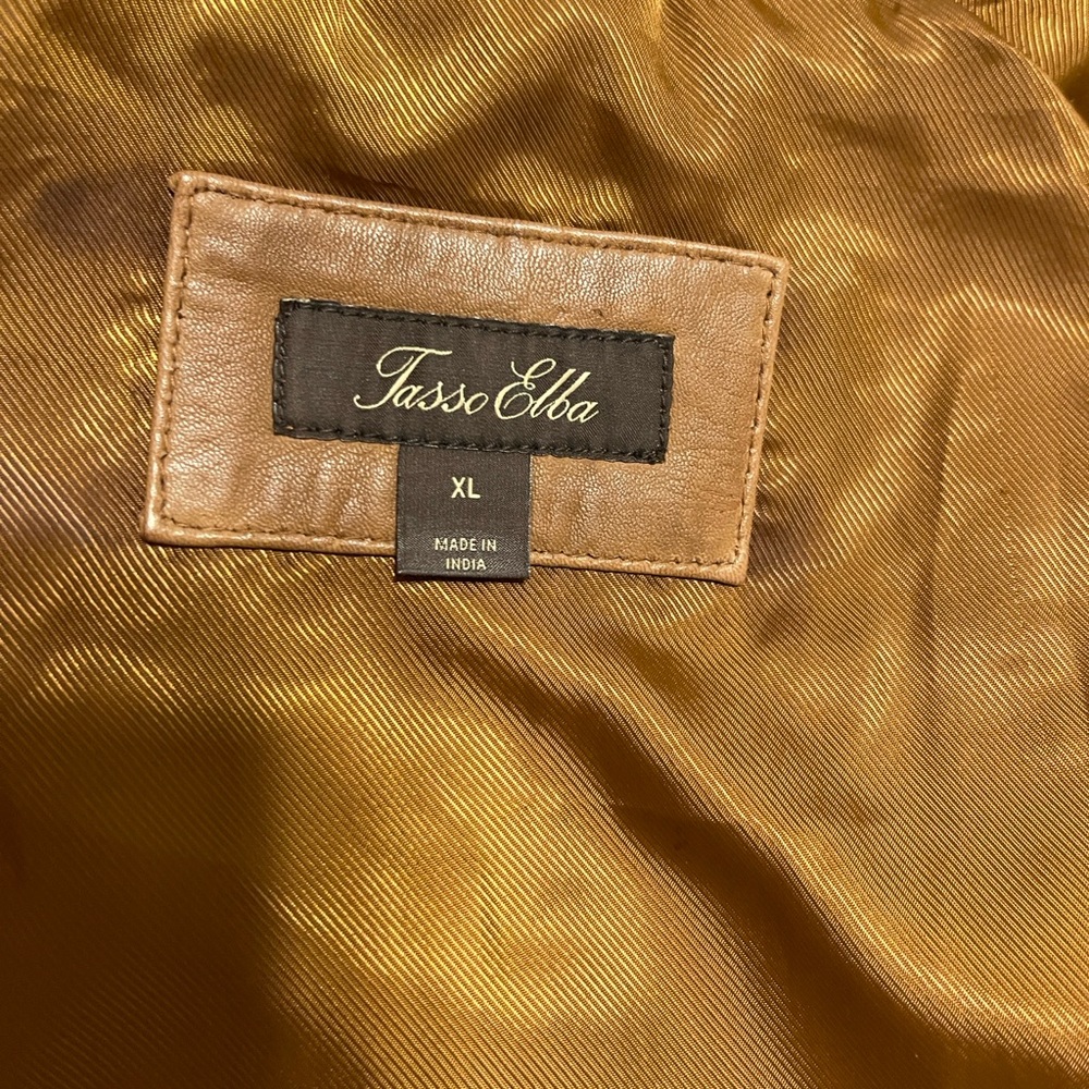 Tasso Elba Tan Leather Bomber Jacket - Picture 7 of 8